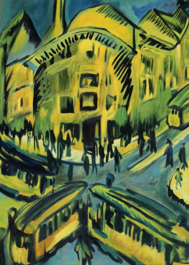Ausschnitt des Bildes Nollendorfplatz, gemalt von Ernst Ludwig Kirchner im Jahr 1912.